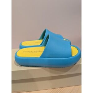 Beach Slides‎ by J Slides Torquoise Yellow Eva Squish Sandals Womens 10 M Comfy